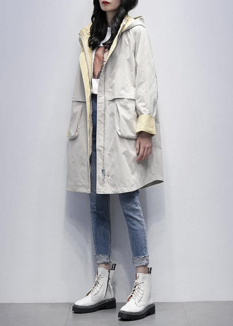 Elegant Letter Modetøj Med Hætte Til Kvinder Beige Oversized Frakker - Dame trenchcoats