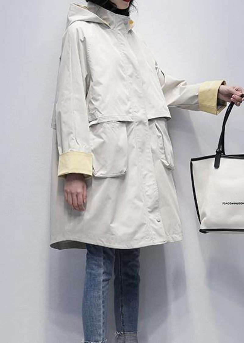 Elegant Letter Modetøj Med Hætte Til Kvinder Beige Oversized Frakker - Dame trenchcoats