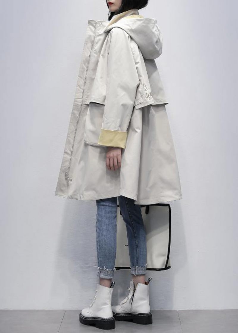 Elegant Letter Modetøj Med Hætte Til Kvinder Beige Oversized Frakker - Dame trenchcoats