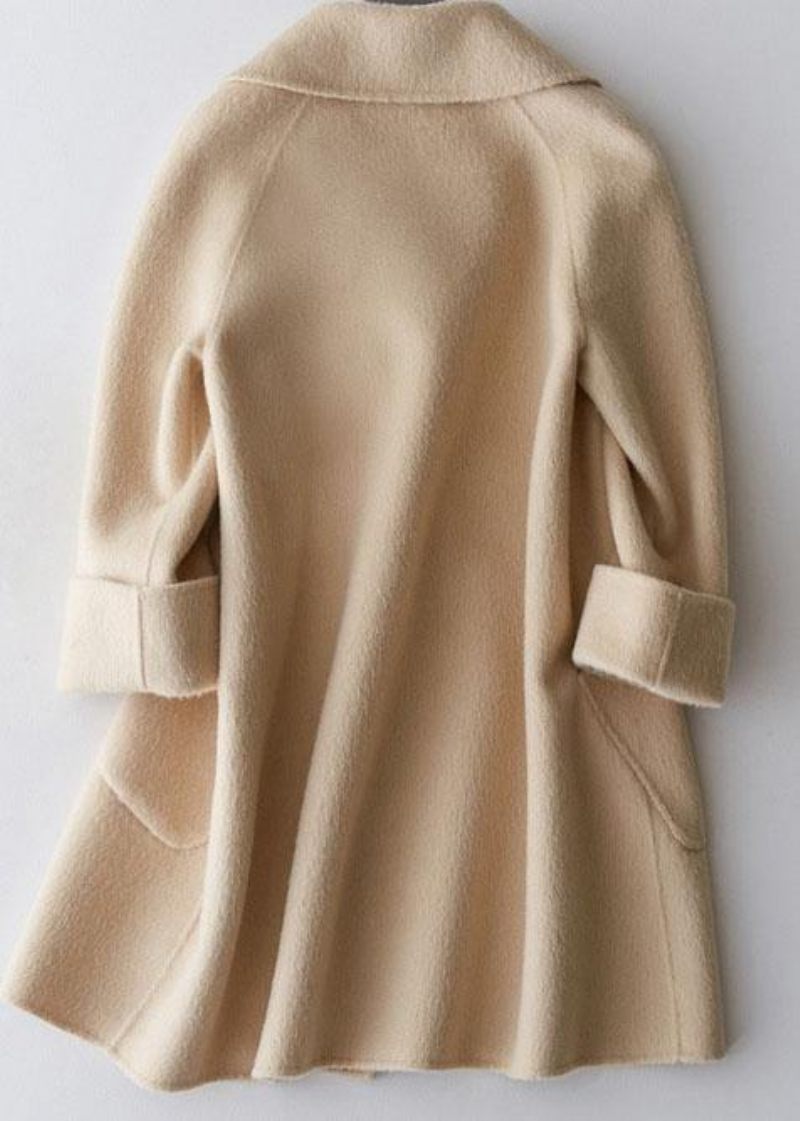 Elegante Trendy Plus Size Mellemlange Frakker Dobbelt Bryst Jakker Beige Store Lommer Uldne - Dame trenchcoats