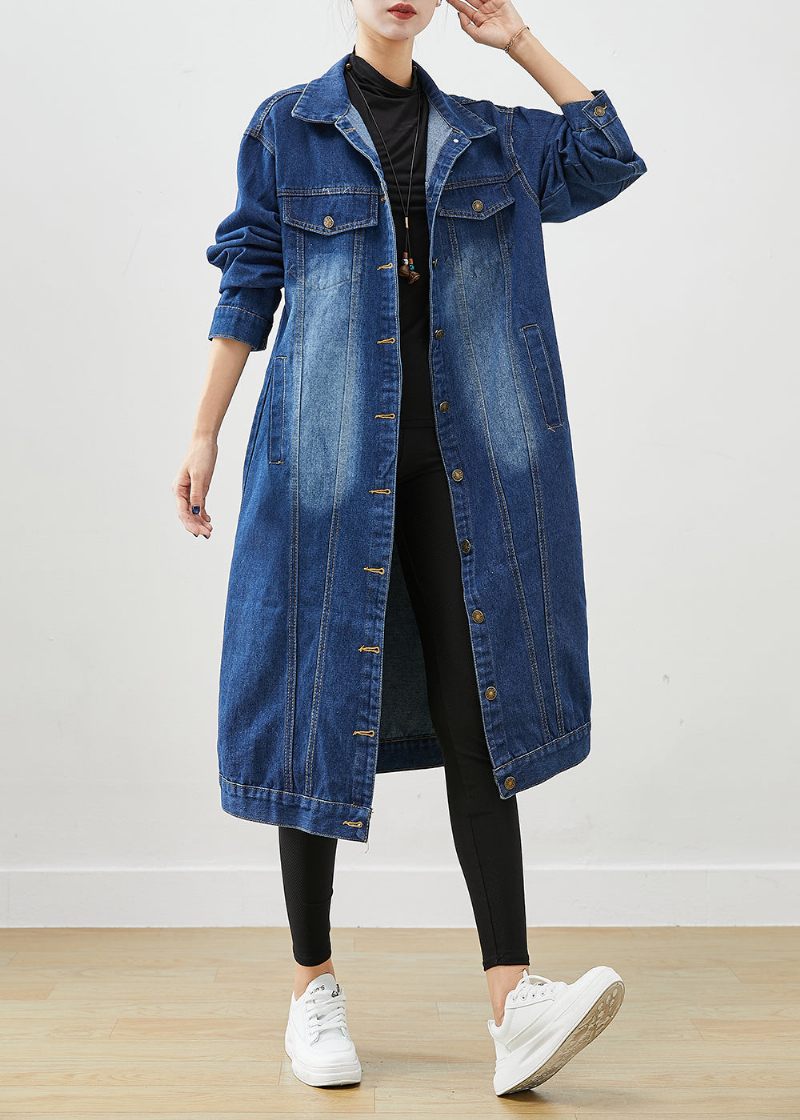 Fashion Blue Oversized Button Down Denim Trench Fall - Dame trenchcoats