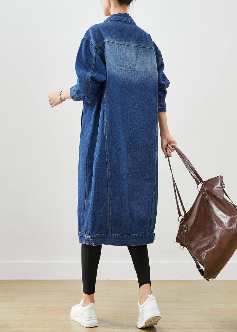 Fashion Blue Oversized Button Down Denim Trench Fall - Dame trenchcoats