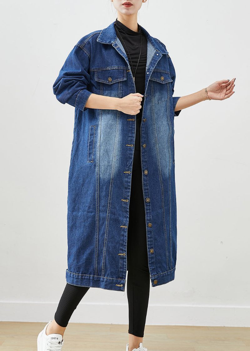 Fashion Blue Oversized Button Down Denim Trench Fall - Dame trenchcoats