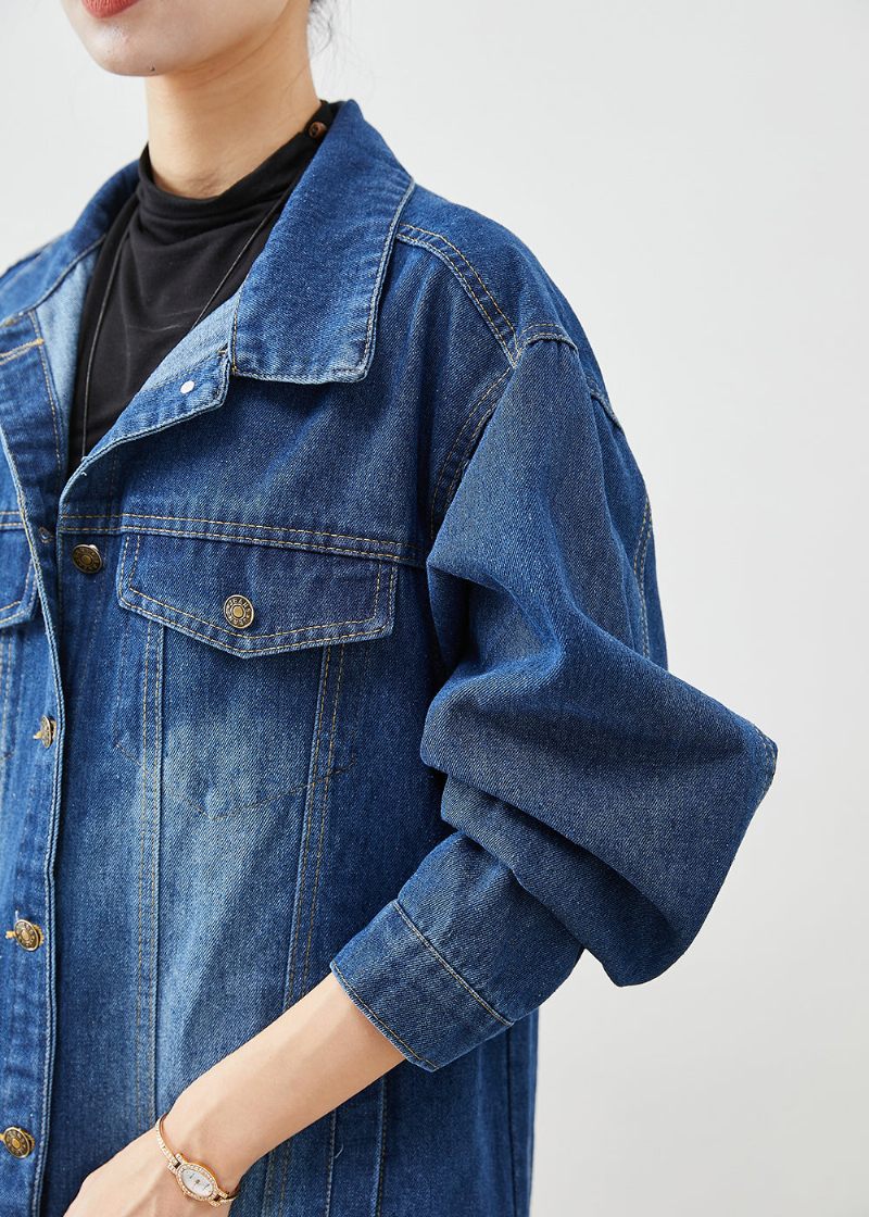 Fashion Blue Oversized Button Down Denim Trench Fall - Dame trenchcoats