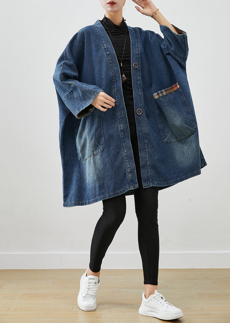 Fashion Blue Oversized Patchwork Denim Frakker Efterår