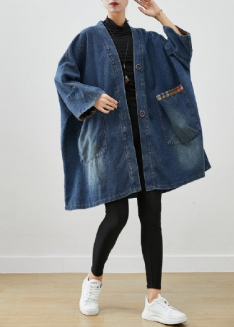 Fashion Blue Oversized Patchwork Denim Frakker Efterår