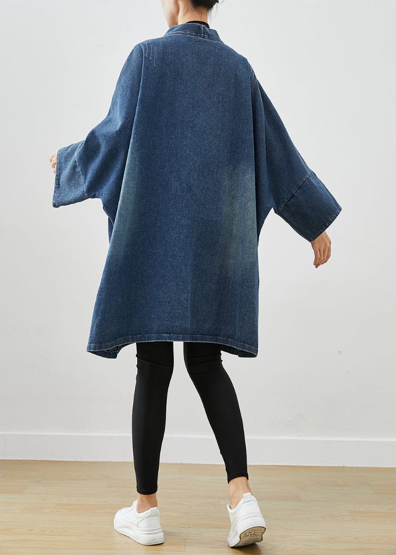 Fashion Blue Oversized Patchwork Denim Frakker Efterår - Dame trenchcoats