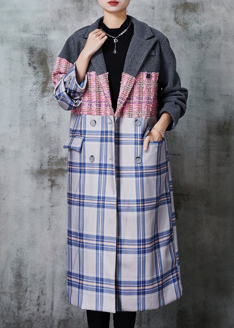 Fashion Colorblock Oversized Patchwork Woolen Trench Fall - Dame trenchcoats