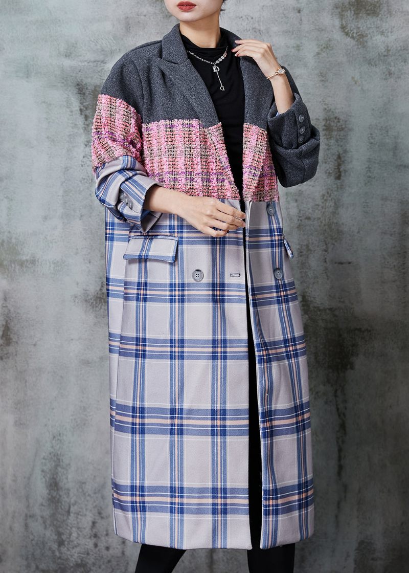 Fashion Colorblock Oversized Patchwork Woolen Trench Fall - Dame trenchcoats