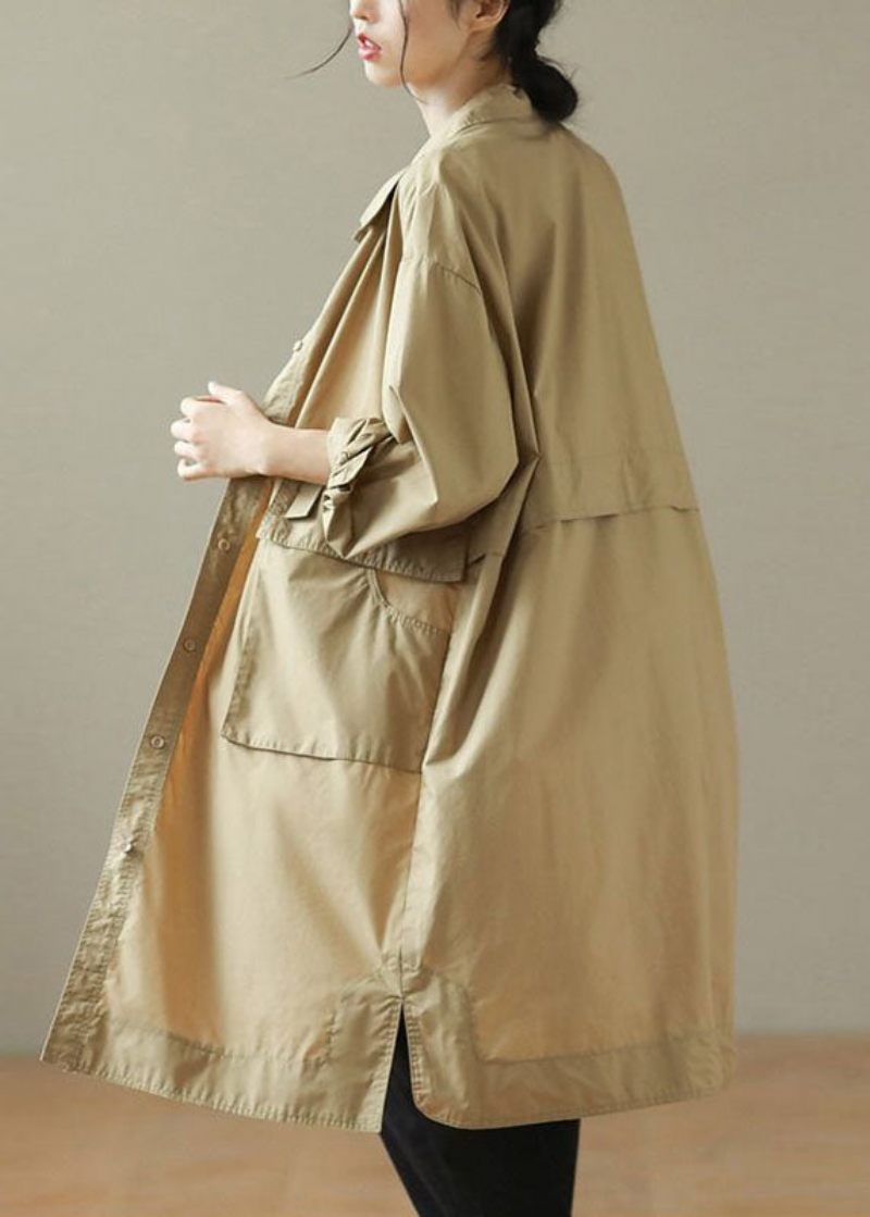 Fashion Khaki Peter Pan Krave Mid Trench Coats Langærmet - Khaki