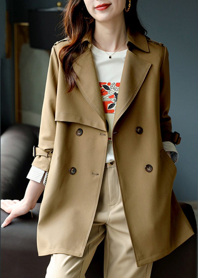 Fashion Khaki Trench Coat Med Indhak I Langærmet