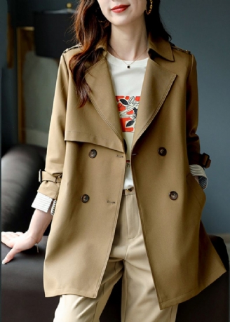 Fashion Khaki Trench Coat Med Indhak I Langærmet