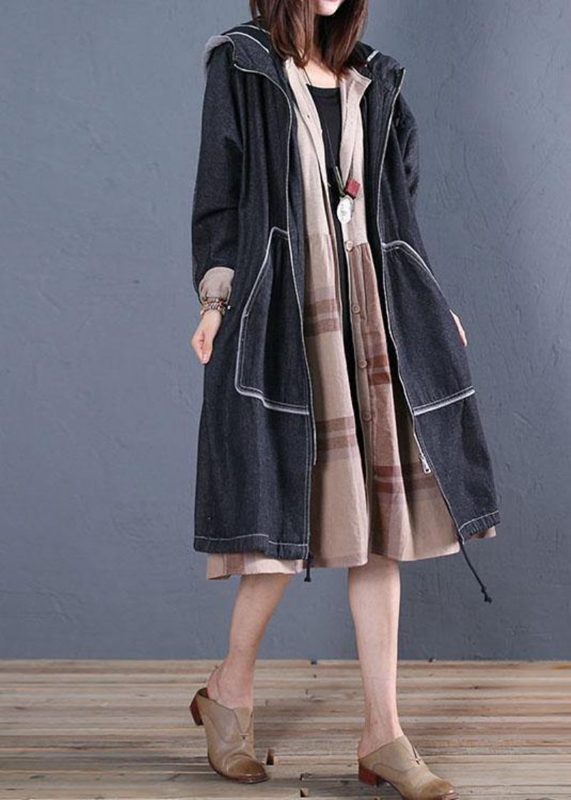 Fashion Plus Size Trenchcoat Efterårssort Hætteoverfrakke - Dame trenchcoats