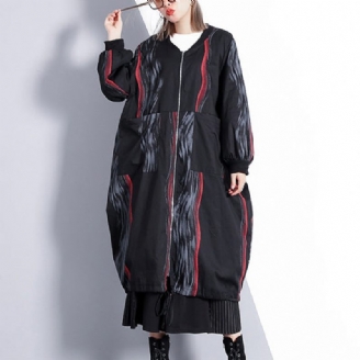 Fashion Sort Print Frakke Oversized Stand Krave Cardigans Elegant Cinched Baggy Frakker