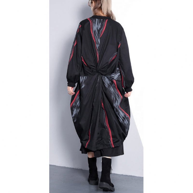 Fashion Sort Print Frakke Oversized Stand Krave Cardigans Elegant Cinched Baggy Frakker - Grøn