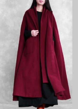 Fin Bordeaux Ulden Frakke Kvinder Oversize Vinterfrakke Batwing Sleeve Stor Søm