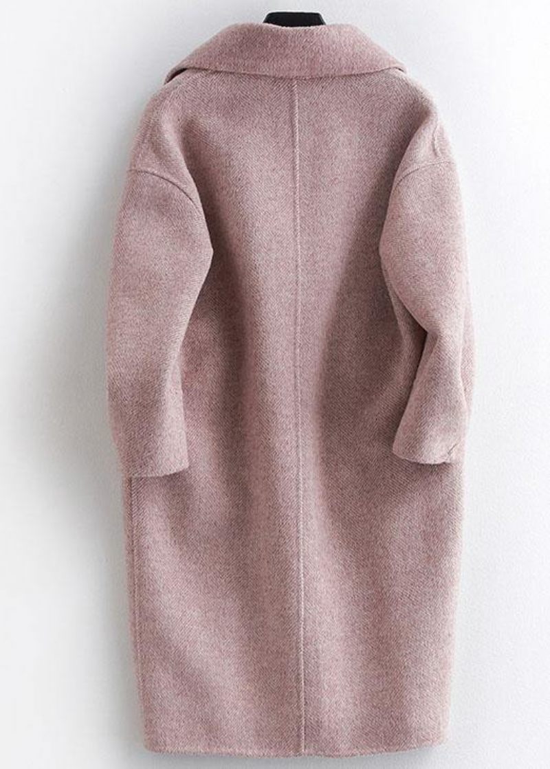 Fin Pink Ulden Kappefrakke Kvinder Oversize Mellemlange Lommer Frakker - Dame trenchcoats