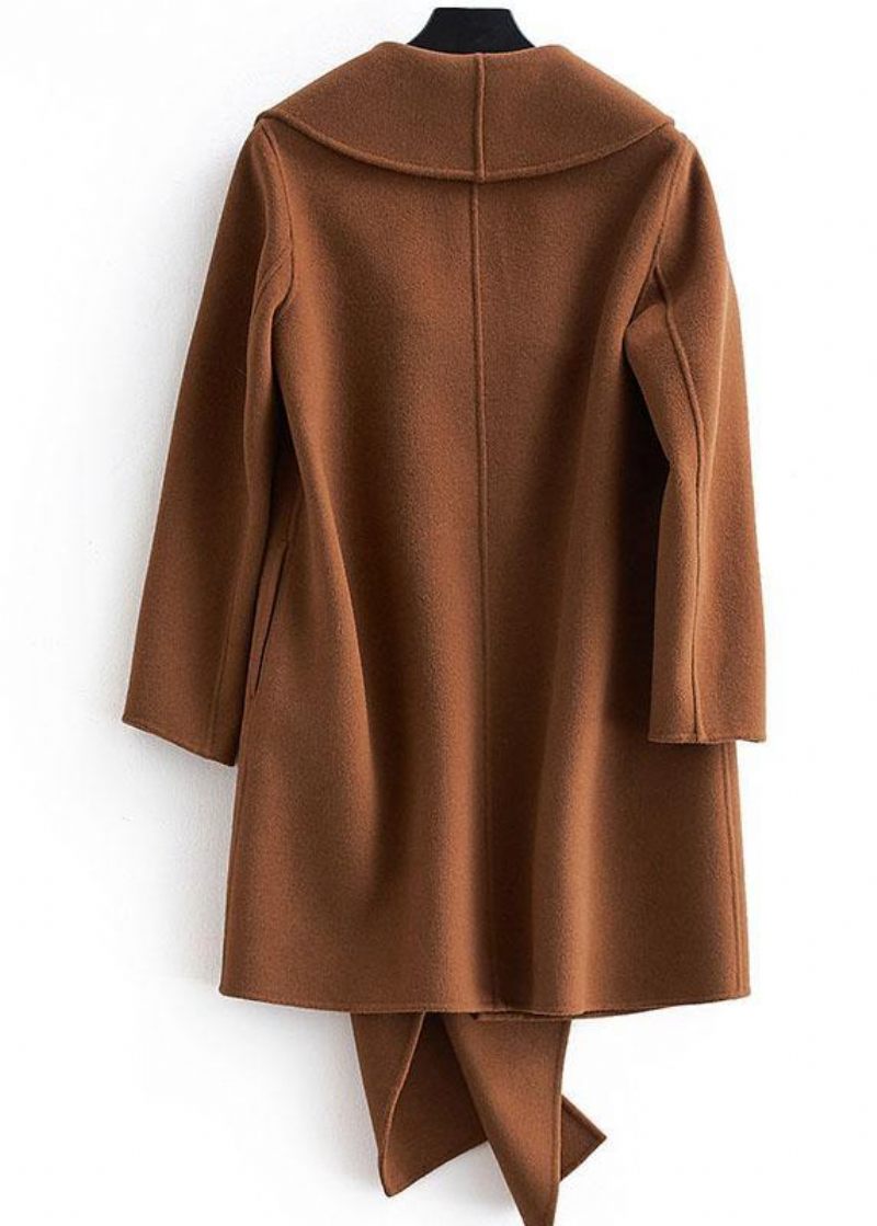 Fine Plus Size Langærmet Outwear Brune Lommer Uldfrakker Damer - Dame trenchcoats