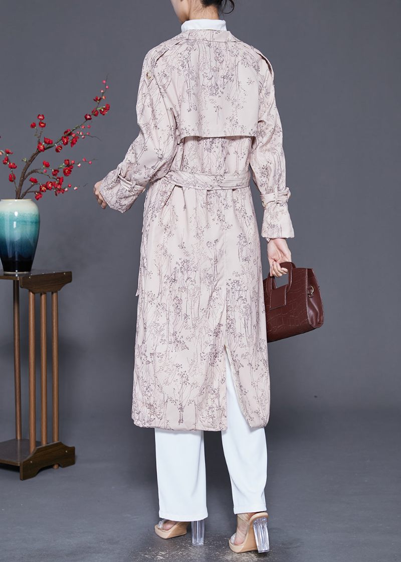 Fint Beige Print Dobbeltbryst Bomuld Trenchcoat Efterår - Dame trenchcoats