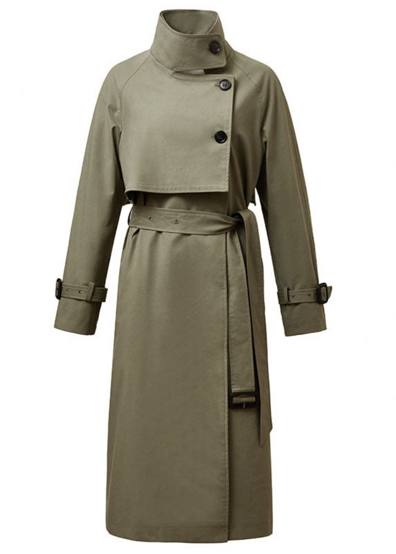 Fransk Army Green Stand Krave Knap Bomuld Cinch Coat Outwear Spring - Dame trenchcoats