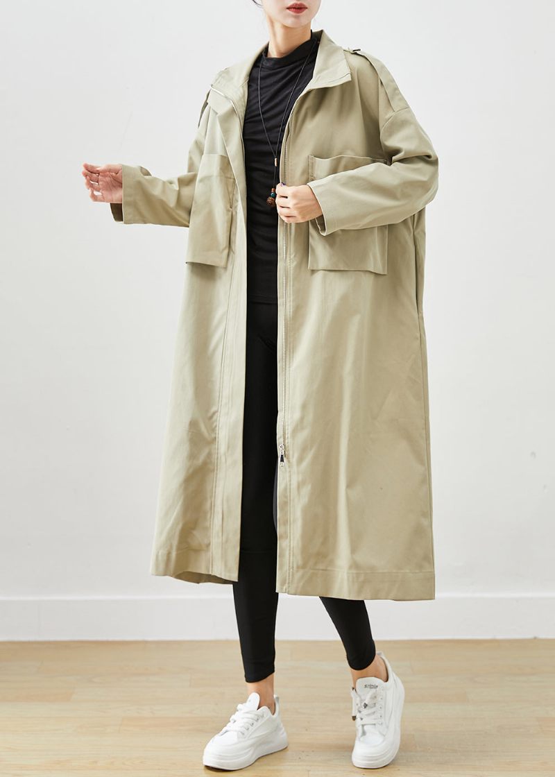 Fransk Beige Oversized Store Lommer Bomuld Frakke Outwear Efterår