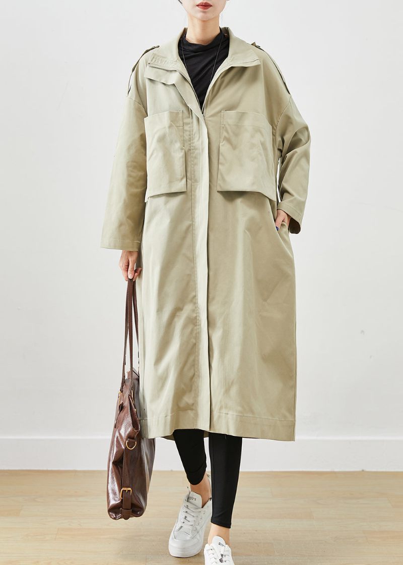 Fransk Beige Oversized Store Lommer Bomuld Frakke Outwear Efterår - Dame trenchcoats