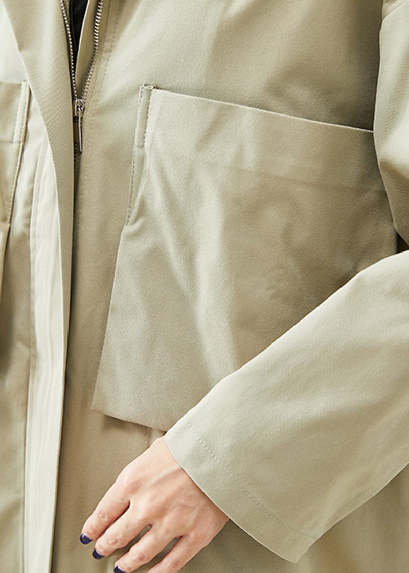 Fransk Beige Oversized Store Lommer Bomuld Frakke Outwear Efterår - Dame trenchcoats