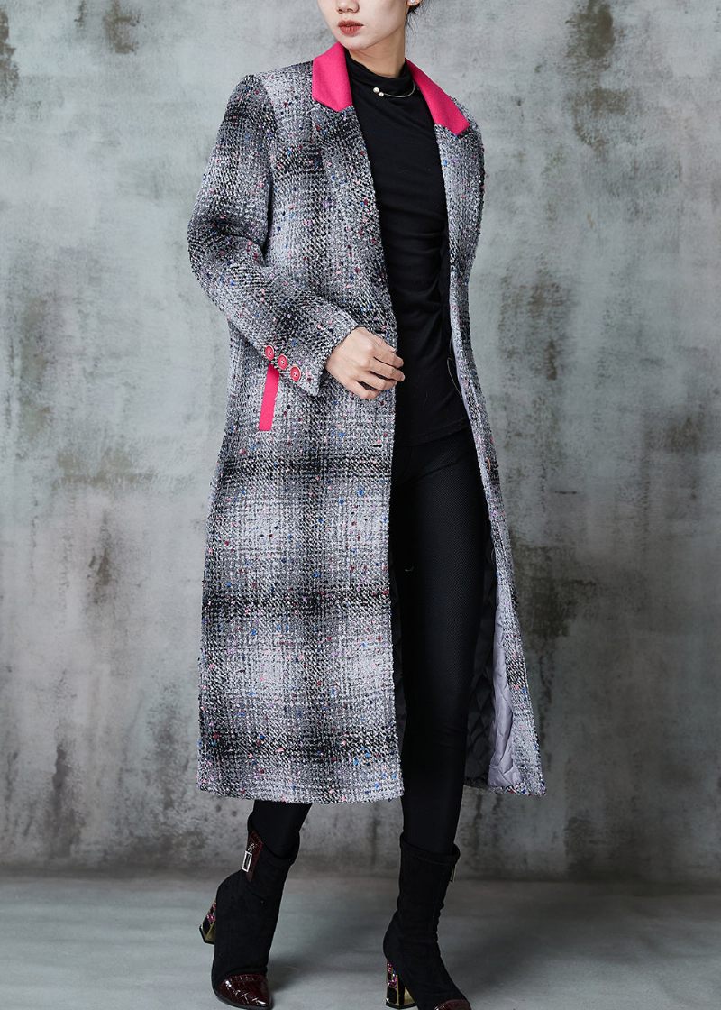 Fransk Grå Plaid Patchwork Uldfrakker Forår - Dame trenchcoats