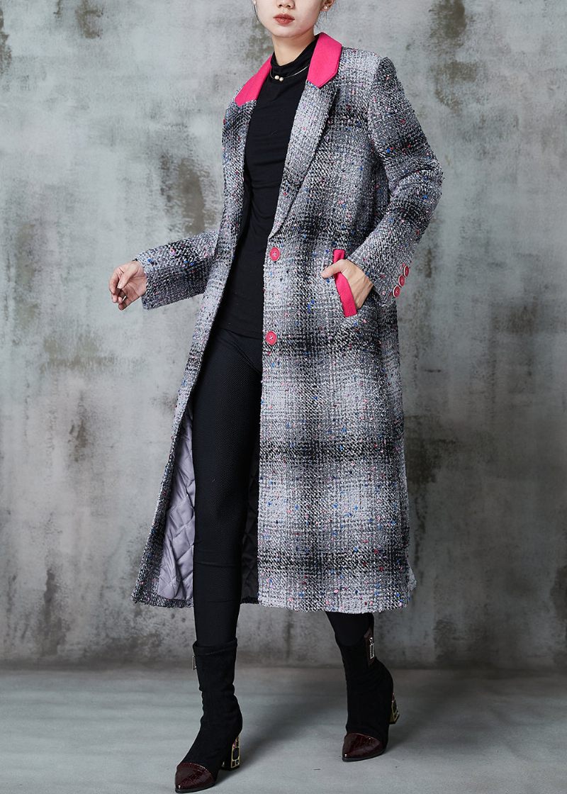 Fransk Grå Plaid Patchwork Uldfrakker Forår - Dame trenchcoats