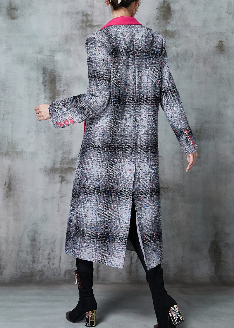 Fransk Grå Plaid Patchwork Uldfrakker Forår - Dame trenchcoats