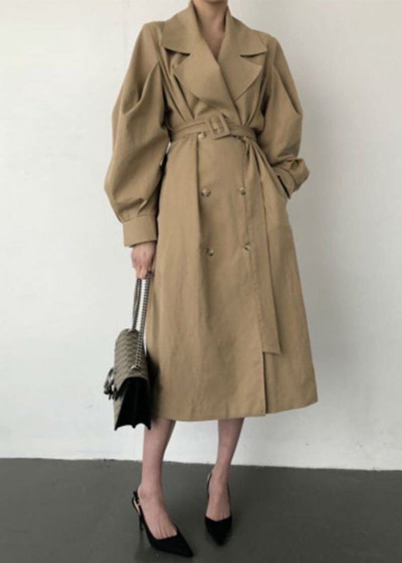 Fransk Khaki Oversized Double Breast Bomuld Trench Coats Spring