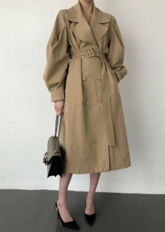 Fransk Khaki Oversized Double Breast Bomuld Trench Coats Spring