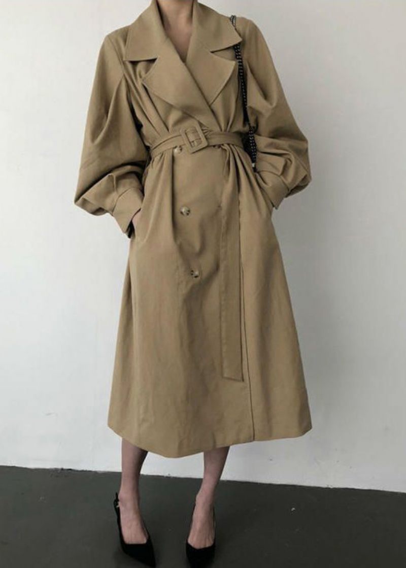 Fransk Khaki Oversized Double Breast Bomuld Trench Coats Spring - Dame trenchcoats