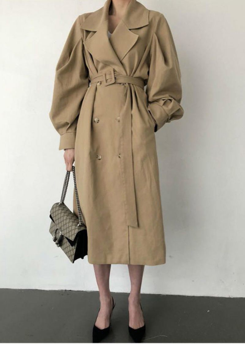 Fransk Khaki Oversized Double Breast Bomuld Trench Coats Spring - Dame trenchcoats