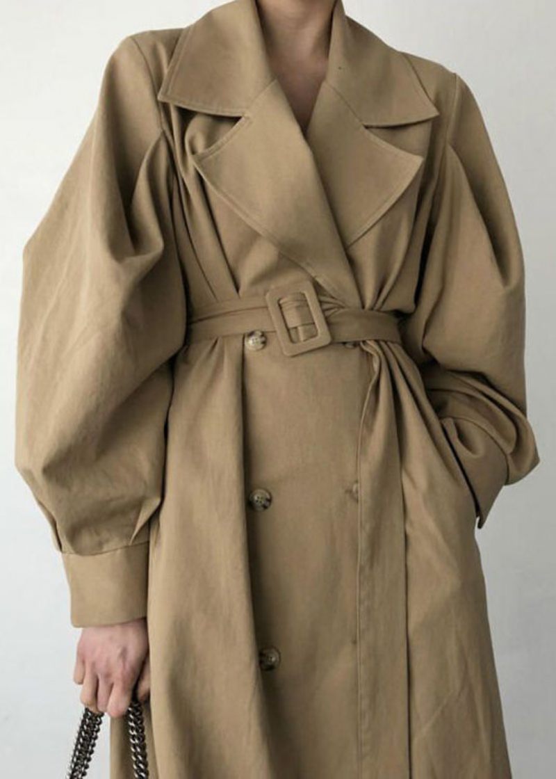 Fransk Khaki Oversized Double Breast Bomuld Trench Coats Spring - Dame trenchcoats