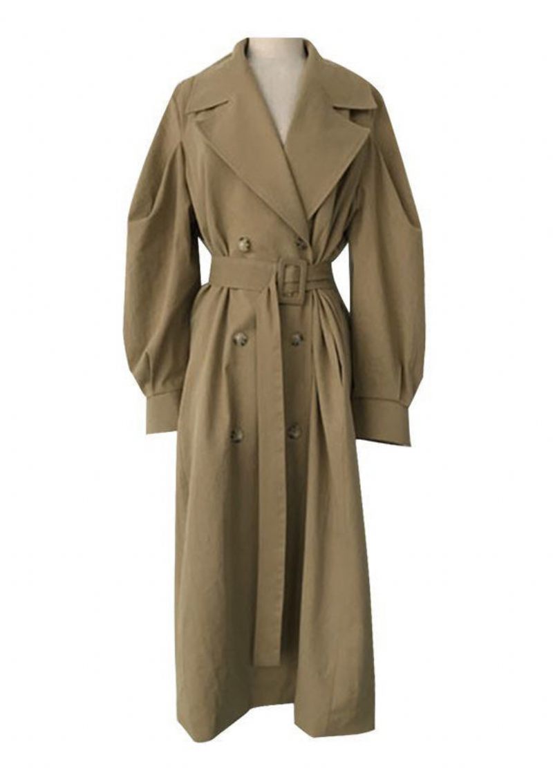 Fransk Khaki Oversized Double Breast Bomuld Trench Coats Spring - Dame trenchcoats