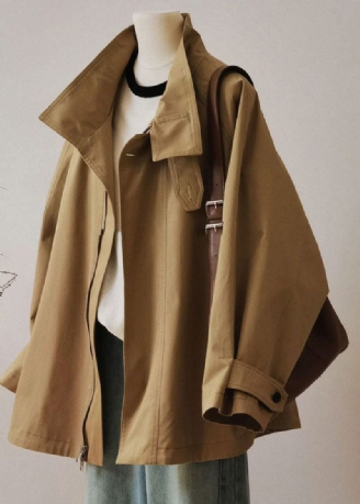 Fransk Khaki Peter Pan Krave Lynlås Patchwork Trench Coats Langærmet