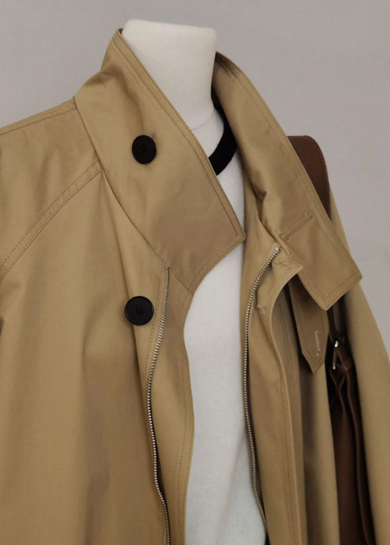 Fransk Khaki Peter Pan Krave Lynlås Patchwork Trench Coats Langærmet - Dame trenchcoats