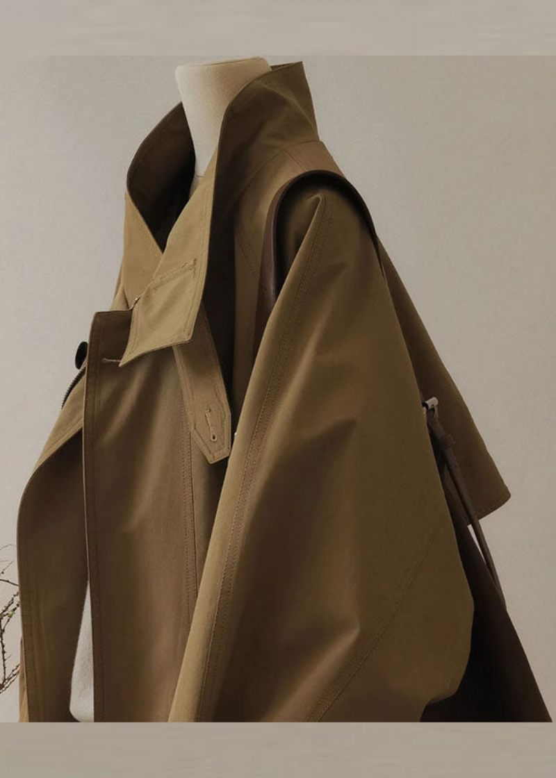 Fransk Khaki Peter Pan Krave Lynlås Patchwork Trench Coats Langærmet - Dame trenchcoats