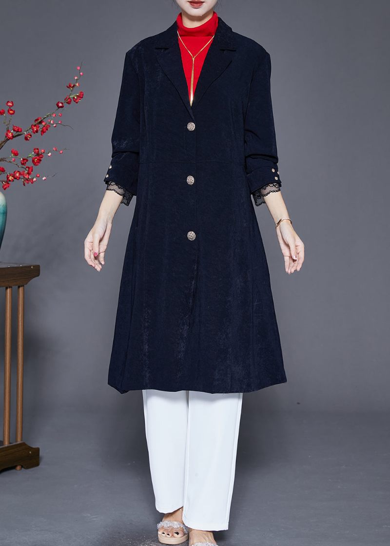 Fransk Navy Lapel Single Breasted Slim Fit Trench Coats Fall