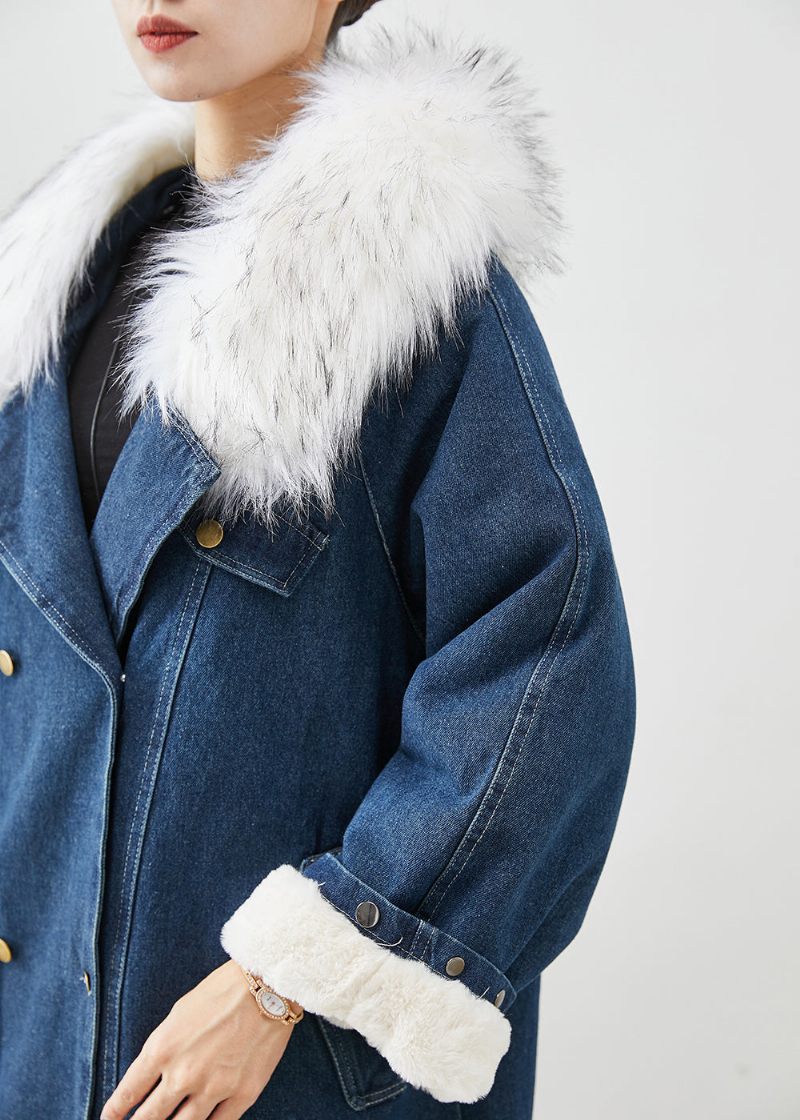 Fransk Navy Pelskrave Tykke Varm Fleece Denim Frakker Efterår - Dame trenchcoats