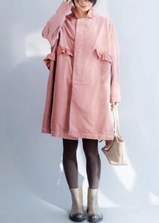 Fransk Pink Fashion Trenchcoat Syning Af Side-åbne Flæser-kravejakker