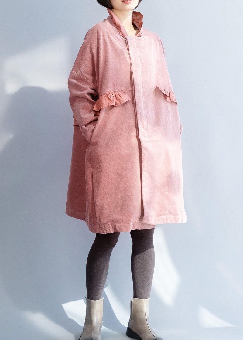 Fransk Pink Fashion Trenchcoat Syning Af Side-åbne Flæser-kravejakker - Pink