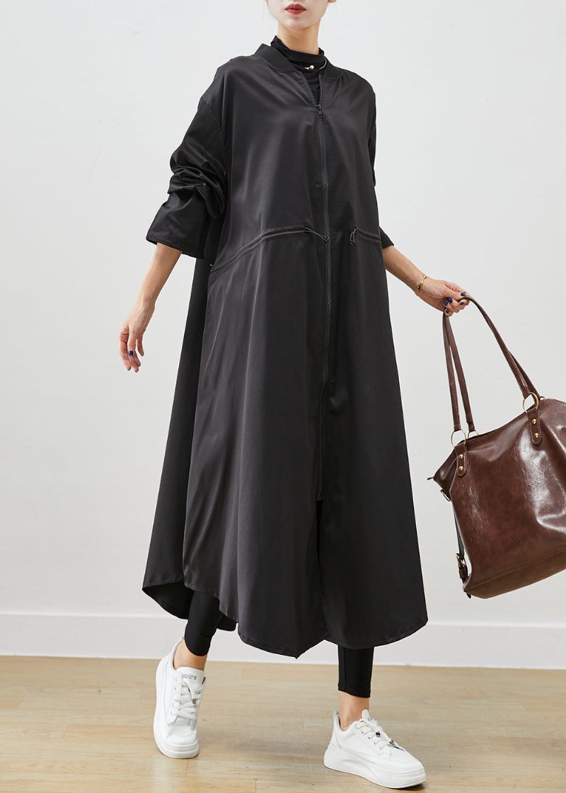 Fransk Sort Overdimensioneret Snoretræk Spandex Trench Fall