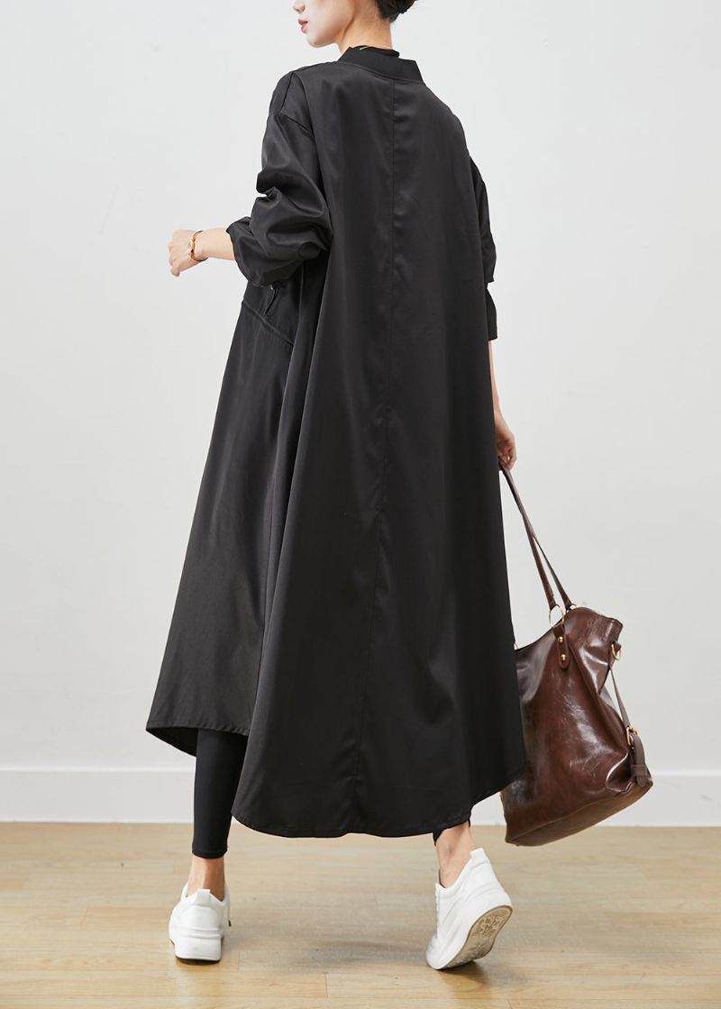 Fransk Sort Overdimensioneret Snoretræk Spandex Trench Fall - Dame trenchcoats