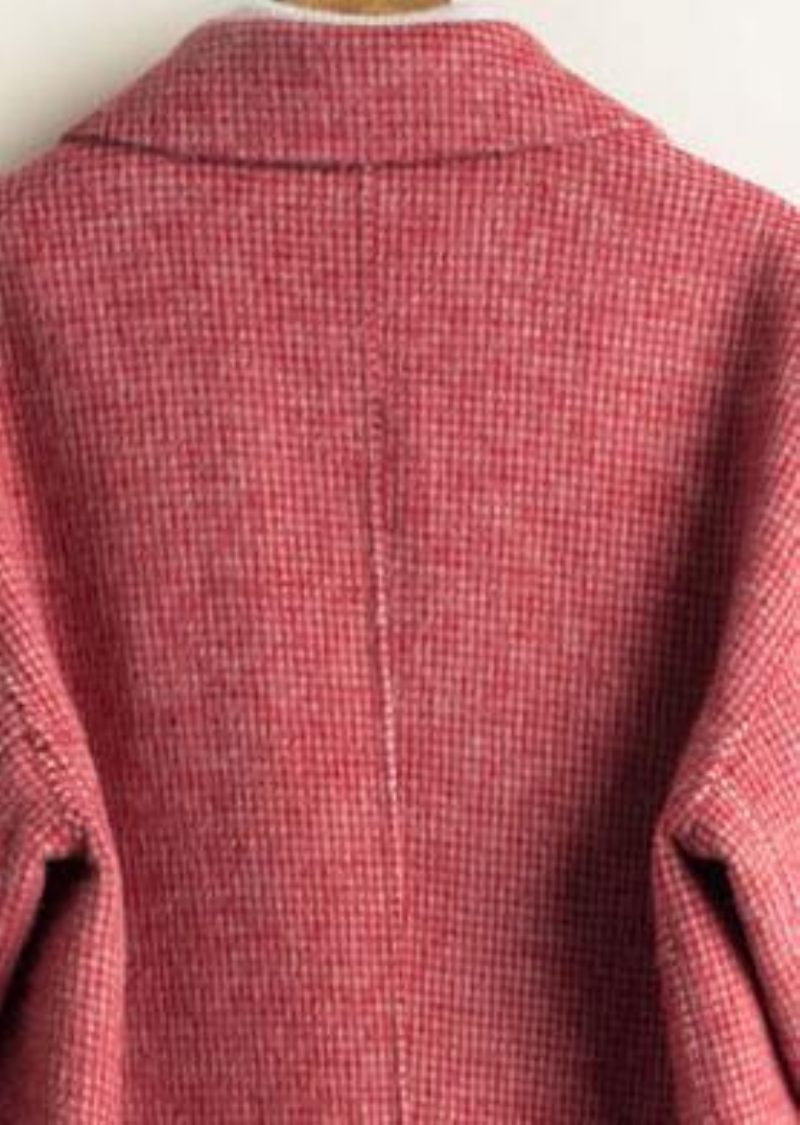 Franske Hakkede Lommer Mode Tunika Frakke Rose Plaid Dagligt Outwear - Rose