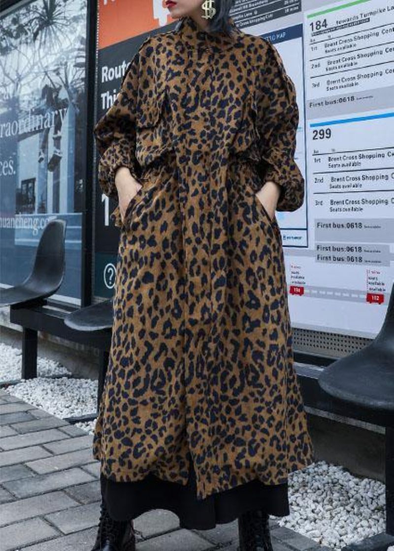 French Leopard Plus Size Trenchcoat Gaver Efterårsfrakke Med Lynlås