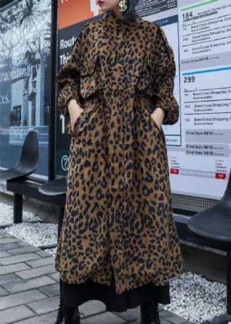 French Leopard Plus Size Trenchcoat Gaver Efterårsfrakke Med Lynlås