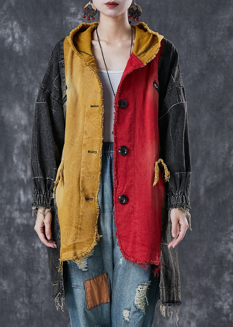 Gør Det Selv Colorblock Asymmetrisk Patchwork Denim Coat Outwear Spring