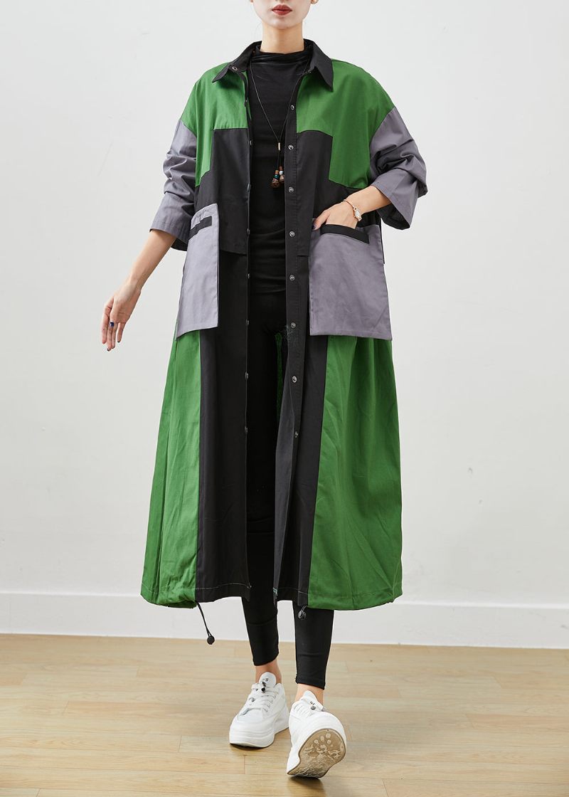 Gør-det-selv Grønne Oversized Patchwork Lommer Bomuld Frakker Efterår - Dame trenchcoats